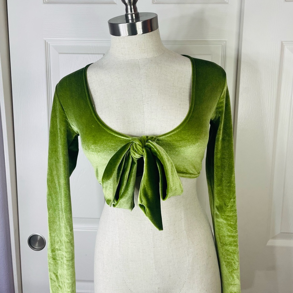 Shape Olive Velvet Tie Front Crop Top